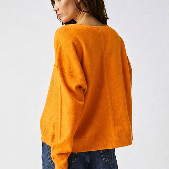 Nwt Free People Luna Pullover Sweater Bright Marigold Oversized Coastal Spring S - Picture 5 of 15